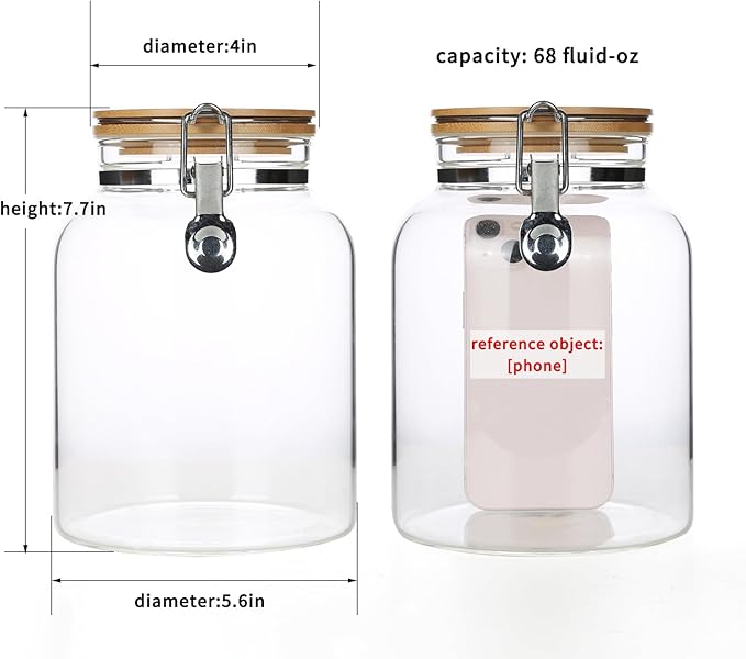 KKC HOME ACCENTS Clear Glass Cookies Jars with Airtight Lids,Airtight cookie jars with Locking Clamp Lids for Kitchen Counter,Large Sealed Glass Jars for Candy,Nut,67 Fluid-oz