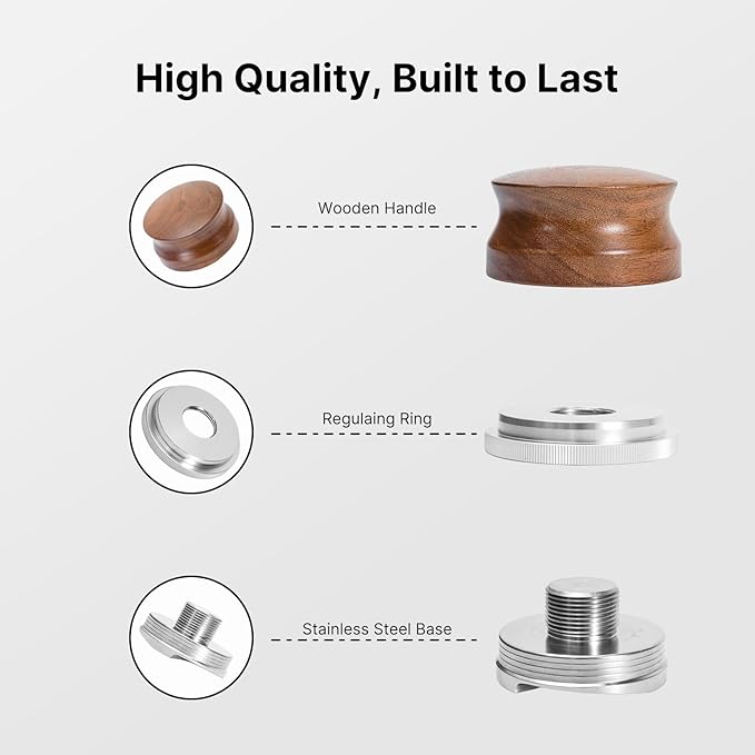 58mm Coffee Distributor Espresso Distribution Tool, Stainless Steel Coffee Distributor with Rosewood Wood Handle, Adjustable Depth Professional Espresso Leveler Tool for 58mm Portafilter