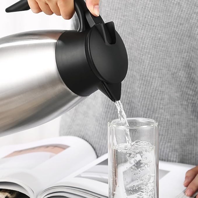 68oz Thermal Coffee Carafe, 2 Pack Airpot Insulated Coffee Urns Stainless Steel Vacuum Thermal Pot Dispenser for Coffee, Hot Water, Tea, Hot Beverage - Keep 12 Hours Hot, 24 Hours Cold (Silver, Black)