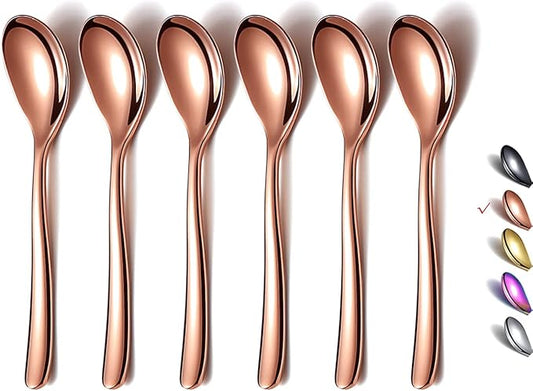 Copper Demitasse Espresso Spoons, 5.5'' Mini Coffee Spoons, Set of 6, Dishwasher Safe