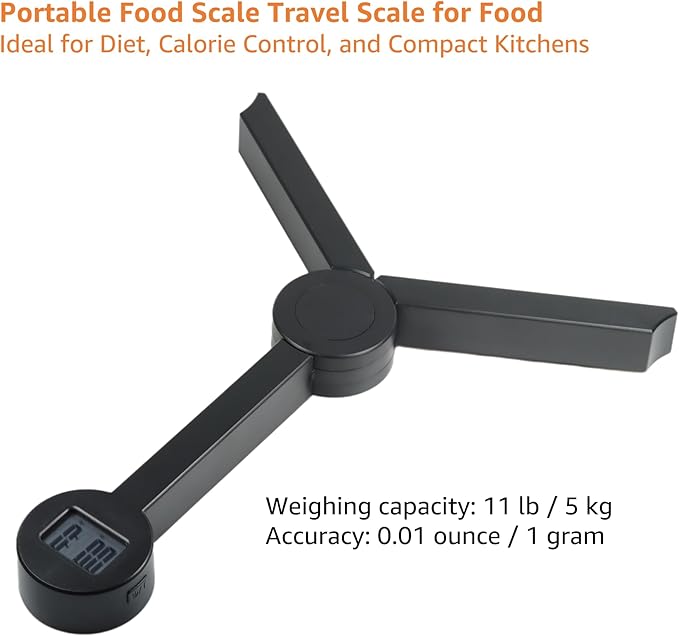 Portable Food Scale Travel Scale for Food, Small Folding Digital Kitchen Scale for Food, Collapsible Mini Pocket Scale Grams and Ounces, Ideal for Diet Calorie Control Compact Kitchen, Tripod Black