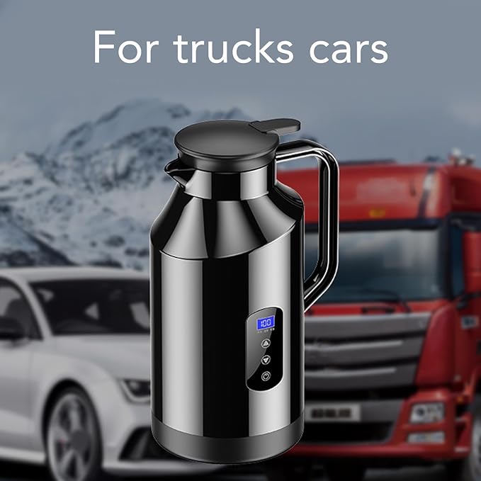 Haofy Portable Car Electric Kettle Hot Water Boiler 200W 1500ml 12V 24V Stainless Steel Display with Cigarette Lighter Plug for Travel
