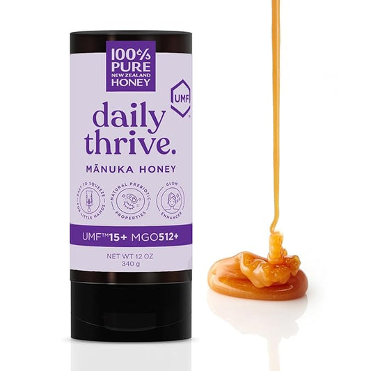 100% Pure New Zealand UMF 15+ MGO 512+ Manuka Honey Squeeze Bottle Raw & Unfiltered Certified Award Winning Silky Smooth Taste & Texture 12 Oz