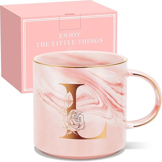 Personalized Gifts for Women Coffee Mug, Initial Customized Gift Monogrammed A-Z Coffee Mug 12 OZ, Christmas Anniversary Birthday Gifts for Women Mom Grandma Friend Sister Wife(L)