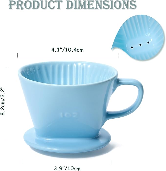 Pour Over Coffee Dripper, Ceramic Pour Over Coffee Maker with 3 Holes Flat Bottom, Easy Manual Brew Maker, Porcelain Slow Filter Cone for Travel, Camping, Office, Home, BL