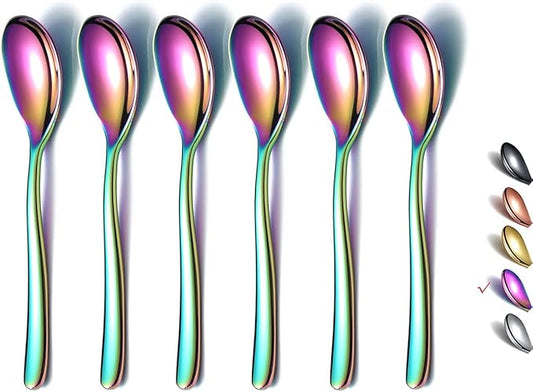 Rainbow Demitasse Espresso Spoons, 5.5'' Mini Coffee Spoons, Set of 6, Stainless Steel, Dishwasher Safe