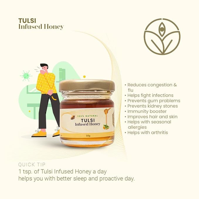 Shiva Organic Tulsi (Holy Basil) Infused Honey - 100% Natural and Pure Organic Honey - GMP Certified 1.76 Ounces (50g))