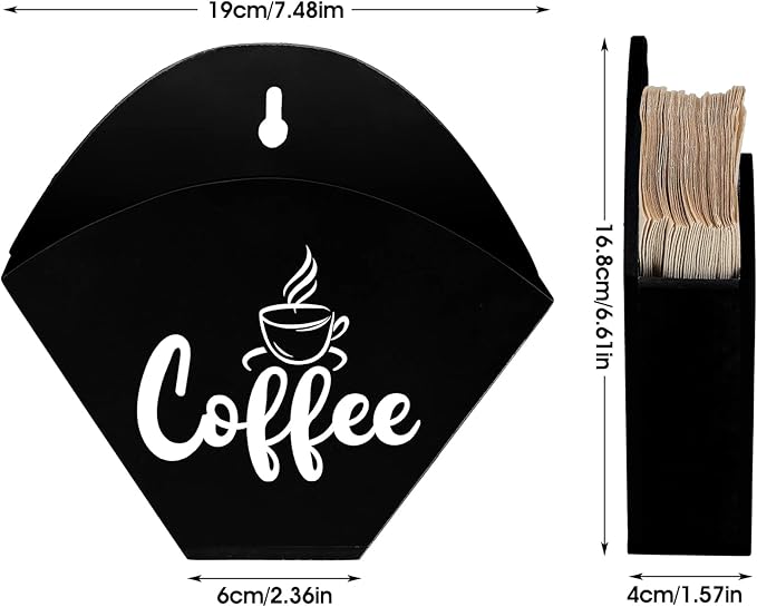 Cone Coffee Filter Holder Farmhouse Filter Storage Container Wall-mount Vintage Paper Holder Coffee Bar Accessories(Black)