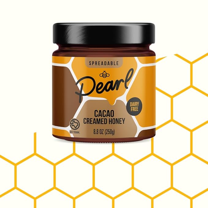 Pearl Honey Spreads - Organic Cacao Chocolate Flavored Creamed Raw Honey - Chemical Free, Soy Free & 100% Natural Raw Honey | 8.8oz Jar