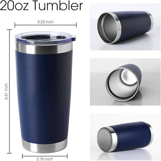 HASLE OUTFITTERS 20oz Tumblers Stainless Steel Mugs with Lid Double Wall Vacuum Insulated Coffee Cups for Cold & Hot Drinks (20oz-Navy, 12 Pack)