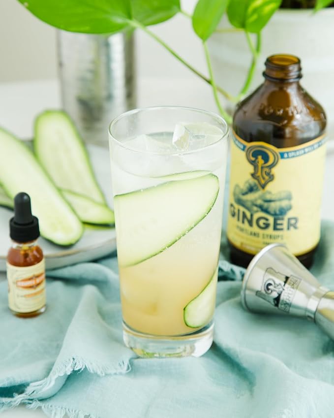 Portland Syrups Authentic Ginger Syrup - Intense Ginger Flavor with Slightly Hot Finish - Beverage Concentrate for Mocktails, Cocktails, Lattes, & Baking - 12 oz Bottle, 24 Servings (Pack of 2)