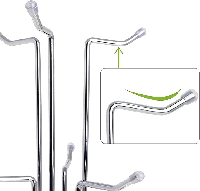 HULISEN Coffee Mug Holder for Countetop, Cup Tree for Counter Large Mugs with 6 Hooks, Metal Cup Holder Stand, Standing Rack Display for Coffee Bar, Silver