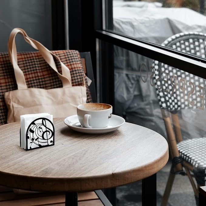 Music Note Decorative Black Metal Napkin Holder for Table, 4.9" x 4.9" x 1.9" Standing Napkin Holder for Home Kitchen Restaurant Picnic Party Coffee Bar Dining Room