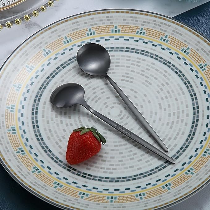 Matt Black 6 Piece Teaspoons, 6.6'' Silverware, Stainless Steel Small Spoons for Home, Kitchen or Restaurant, Dishwasher Safe