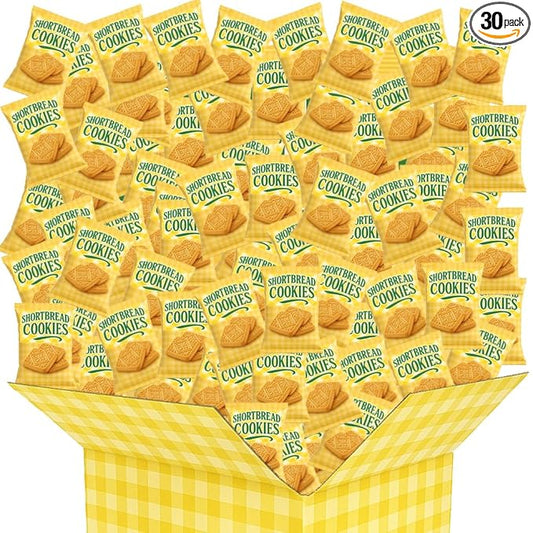 Shortbread Cookies Gourmet Butter Treats, Individually Wrapped - Breakfast Tea Coffee School Office Party Holiday Gift 30 Bags (6 Cookies Per Pack) 180 Total Pieces
