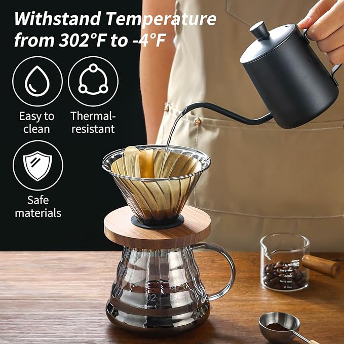 Unbreakable - Pour Over Coffee Maker 720ML/24OZ, Heat Resistant Borosilicate Glass Dripper with Filter Holder, BPA-Free Manual Coffee Brewer for Home and Office Use