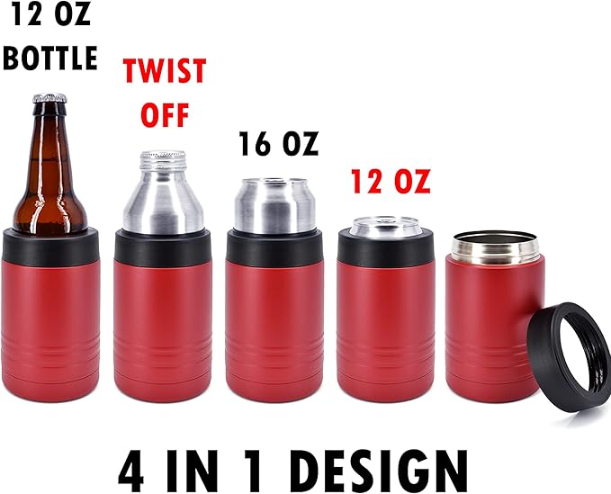 Clear Water Home Goods - 12 oz Stainless Steel Double Wall Vacuum Insulated Can or Bottle Beverage Cooler - Powder Coated Maroon - 6 Pack