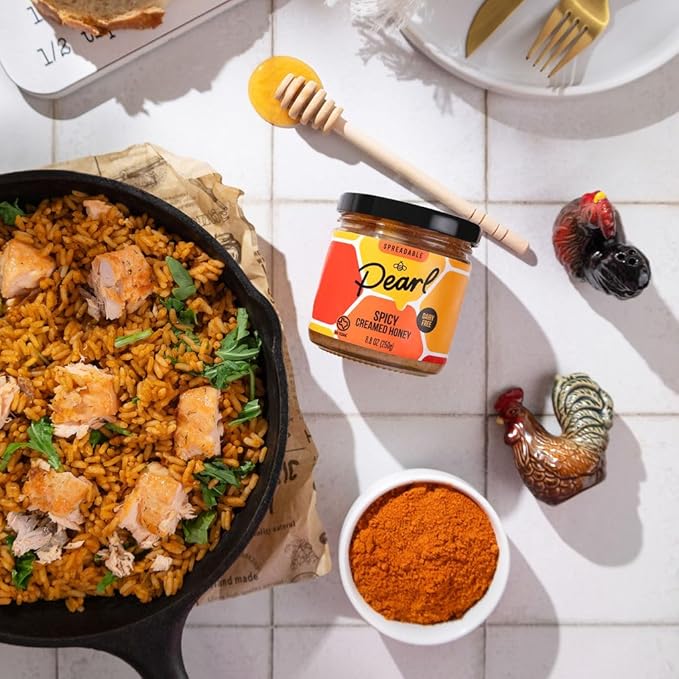 Pearl Honey Spreads - Organic Creamed Raw Honey Spicy Cayenne Flavor- Chemical Free, Dairy Free, Soy Free & 100% Natural Flavor | 8.8oz Jar