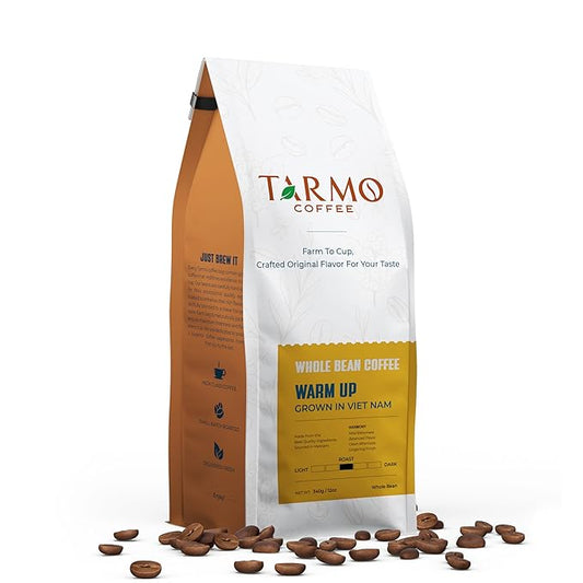 TARMO - WARM UP | Low Acid 100% ROBUSTA Whole Bean Coffee | Specialty Vietnamese Coffee | Single Origin Medium Roast Coffee Beans | 35.5 Oz Bag