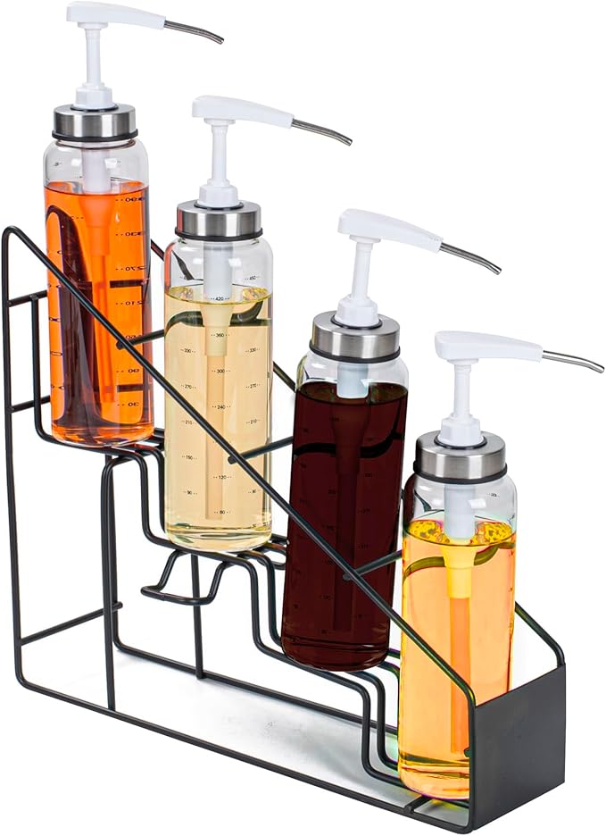 Restaurantware Restpresso 14 x 4 x 12 Inch Coffee Syrup Rack 1 4-Tier Syrup Holder - Wire Design Compact Black Iron Syrup Stand For Retail Displays Coffee Or Liquors