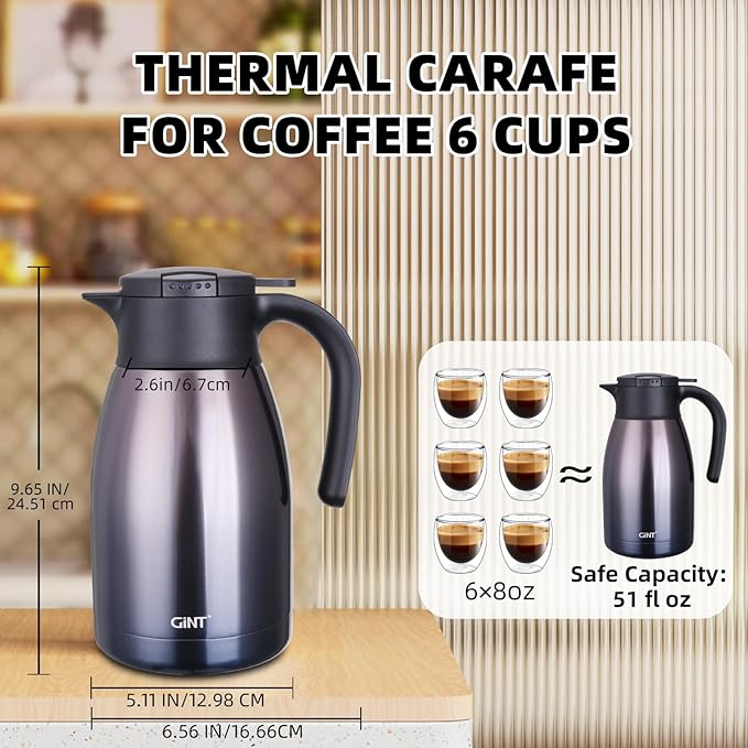GiNT 51Oz Stainless Steel Thermal Coffee Carafe with Lid/Double Walled Vacuum Thermal Carafe / 12 Hour Heat Retention (Purple, 1.5L)