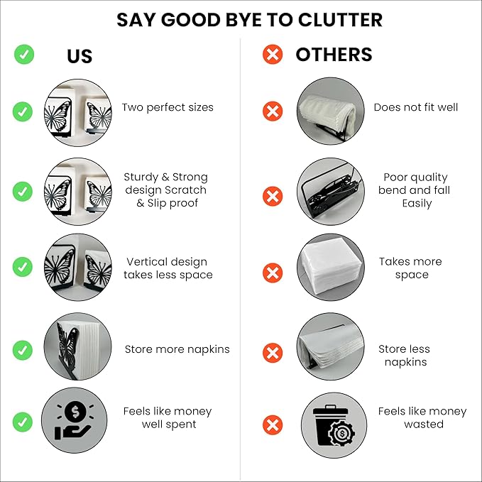 Decorative Napkin Holder for Kitchen & Dining Table – 2 Pack Metal Napkin Holders for Everyday & Cocktail Napkins – Floral & Dog Design – Anti-Scratch Slip-Resistant Paper Napkin Dispenser