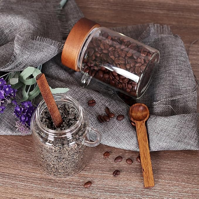 SAIOOL Sugar Jar with Lid and Spoon Set of 2, 16 OZ Tea Canisters for Loose Tea Jars with Screw Mouth, Coffee Container for Ground, Retro Style Truly Airtight