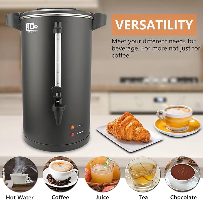 30-Cup 6L Commercial Coffee Urn, Festa Essential 750W Double Wall Large Percolate Coffee Maker Stainless Steel Hot Water Urn Dispenser with Double Dripless Faucet, Quick-Brewing for Catering, Black