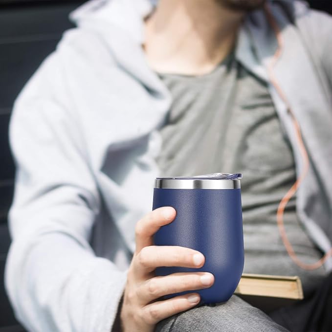 VEGOND Wine Tumblers Bulk 6 Pack, 12oz Stainless Steel Stemless Wine Glass with Lids and Straws, Double Wall Vacuum Insulated Tumbler Cup, Coffee Mug for Cold Hot Drinks