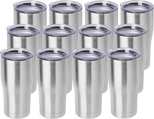 DOMICARE 20oz Tumbler with Lid Stainless Steel Tumblers Bulk, Double Wall Vacuum Insulated Coffee Travel Mug, 12 Count (Pack of 1) Stainless Steel