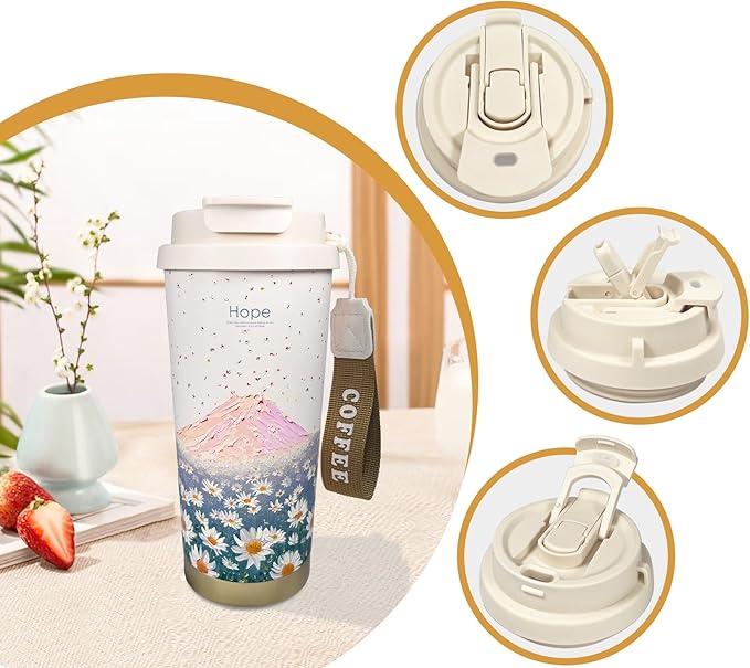 17oz Camping Coffee Makers with Ceramic Coating,Camp Pour Over Coffee Maker Set,Double Wall Vacuum Leak-Proof Mug for Office School Party Camping,Tea Infuser Mug for Loose Leaf Tea (17oz Blue Hope)