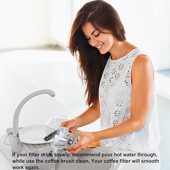 Pour Over Coffee Dripper,Double Mesh Stainless Steel Filter,Paperless Strainer Reusable Cone Coffee Filter With Handle, Maker 1-4 Cups