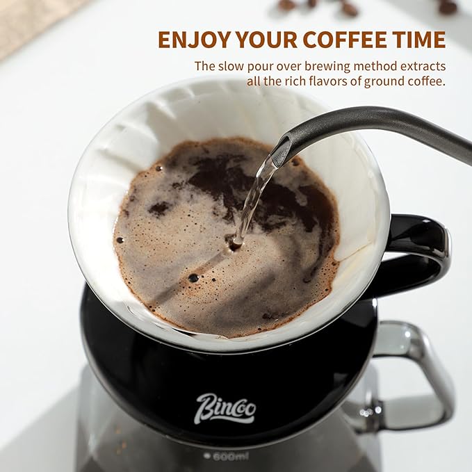 Bincoo Pour Over Coffee Dripper-Ceramic Coffee Dripper Pour Over Cone Coffee Maker Size 01,Portable Coffee Maker For for Home, Cafe, Restaurants (Black)