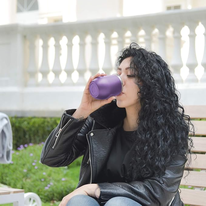 MEWAY 12oz/12 Pack Wine Tumbler Glasses with Lid -Double Wall Vacuum Stainless Steel Travel Tumbler Mug,Stemless Insulated Wine Cup for,Coffee,Cocktails,Gifts (Purple,Set of 12)