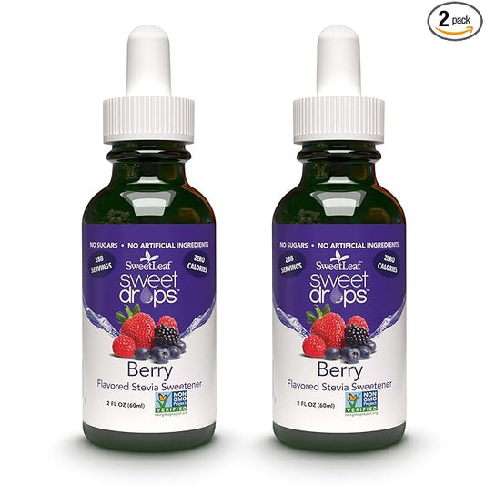 SweetLeaf Stevia Sweet Drops Berry - Liquid Stevia Drops Sweetener, Zero Calorie, Non-GMO Flavored Stevia Liquid Sugar Substitute for Sugar-Free Sodas, Mixed Drinks, Iced Tea, 2 Fl Oz (Pack of 2)