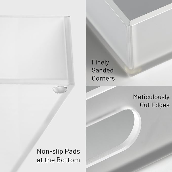 16"x12" Large Acrylic Serving Tray Decorative Ottoman Coffee Table Vanity Tray Tea Fruit Platter Snack Appetizer Dessert Drink with Handles for Bar Kitchen Party, Frosted