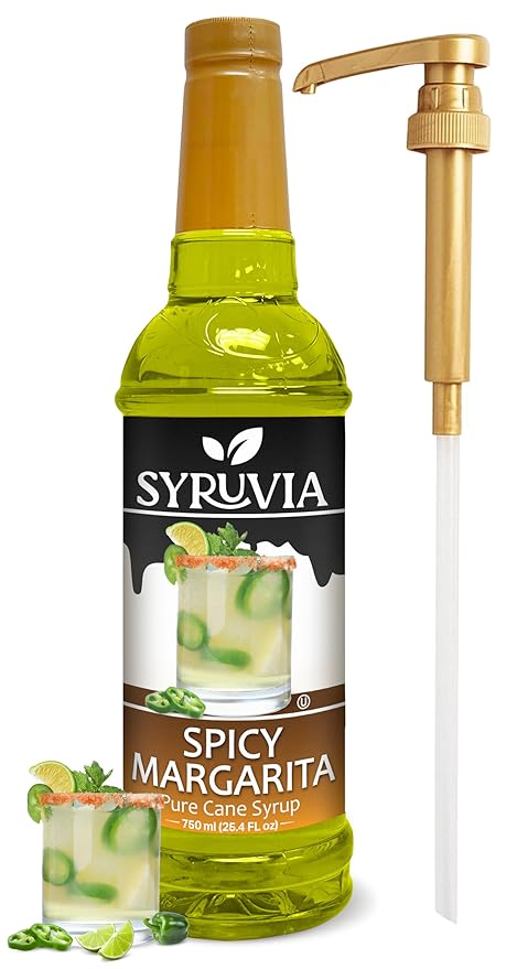 Syruvia Spicy Margarita Syrup, Flavored Syrup for Cocktails, Drinks, Lemonades, Iced Teas, and Desserts – 25.4 fl oz, With Pump
