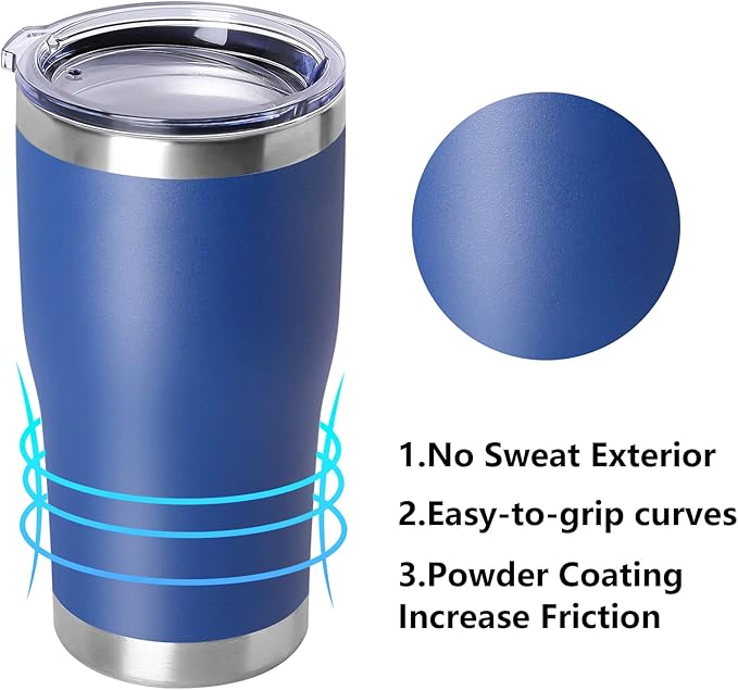 DOMICARE 20oz Tumbler with Lid Stainless Steel Tumblers Bulk, Double Wall Vacuum Insulated Coffee Travel Mug Powder Coated Tumbler, 1 Count (Pack of 1) Dark Blue