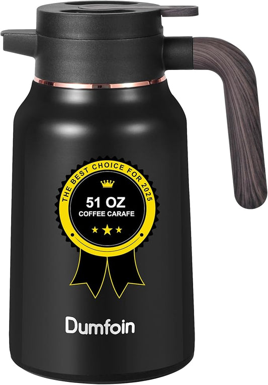 Carafes for Hot Liquids 51oz - 12 Hour Stainless Steel Thermal Coffee Carafe-Insulated Coffee Carafes For Keeping Hot/Cold Coffee, Tea, Water, 1.5 Liter Beverage Dispenser(Black)