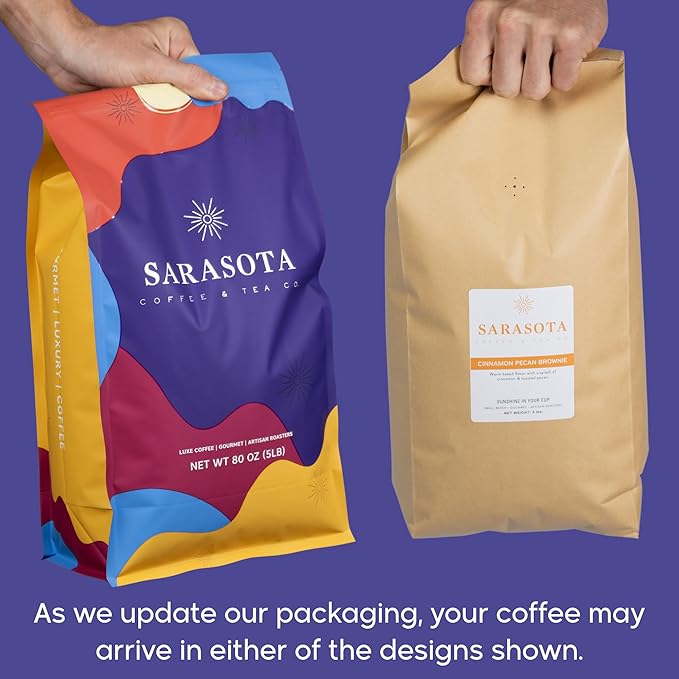 Sarasota Coffee Whole Bean Cinnamon Pecan Brownie | Medium Roast Gourmet Flavored Coffee Beans | Low Acid, Mold Free, Specialty Grade Bulk Beans | 5lb (80 oz)