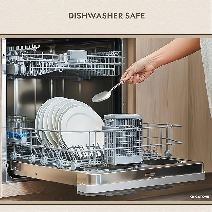 KINGSTONE Dinner Spoon Set, 16-Piece Tablespoons Silverware Spoons, Premium Food Grade Stainless Steel Spoons, Mirror Finish & Dishwasher Safe, Use for Kitchen, Home, Wedding, Party