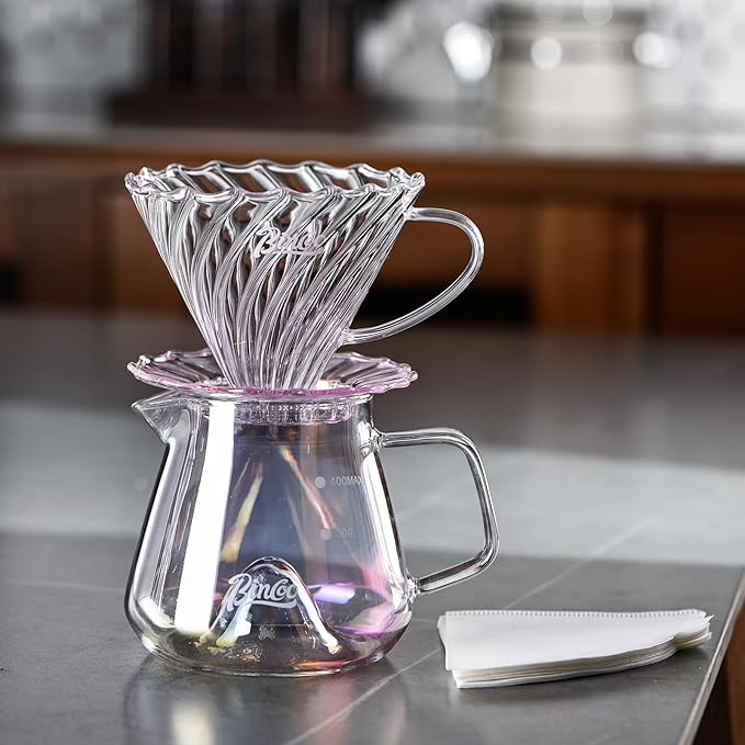 Bincoo Pour Over Coffee Maker Set with Dripper Size 01,Borosilicate Glass Coffee Server 400ML with Paper Filter,Pour Over Coffee Dripper Carafe for Home Cafe Restaurant Camping