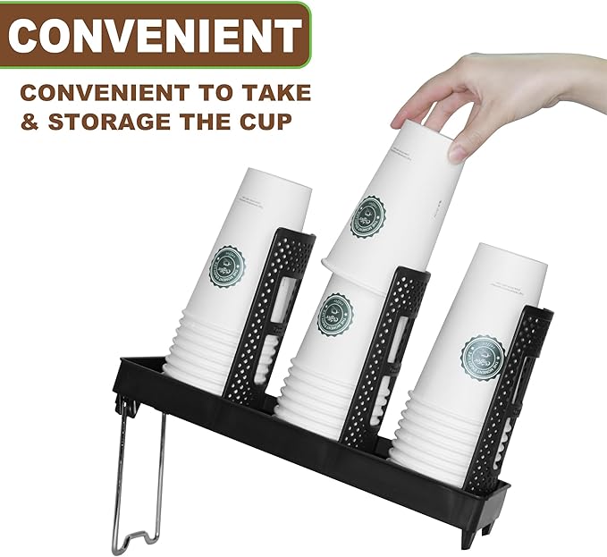 Coffee Cup Holder,Cup and Lid Dispenser with Stand,Disposable Cups Organizer,3 Slots,for Coffee Station,Bar,Office,Home,Restaurant,Breakroom,Countertop