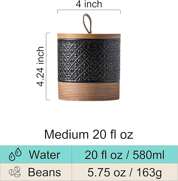 Ceramic Jars with Lid, Small Coffee Canister with Lid, Kitchen Food Storage Jars for Sugar Loose Leaf Tea Candy, Decorative Jar for Countertop, Pantry, Coffee Bar Accessories Black & 20 fl.oz