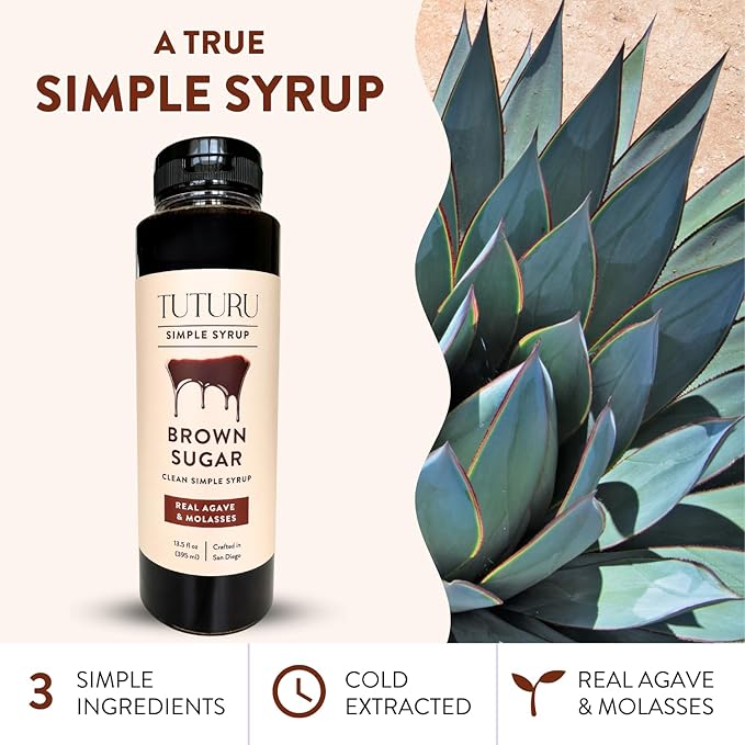 Brown Sugar Agave Simple Syrup for Coffee & Cocktails - Clean Simple Syrup Sweetened with Raw Agave Nectar and Molasses - 13.5 oz