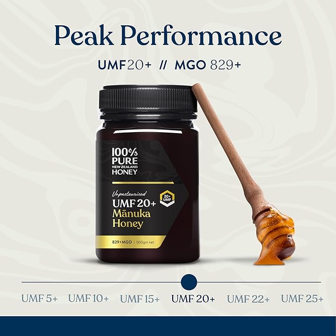 100% Pure New Zealand Honey UMF 20+ MGO 826+ Raw Manuka Honey, Unfiltered Certified Award Winning Silky Smooth Taste & Texture 17.6 Oz
