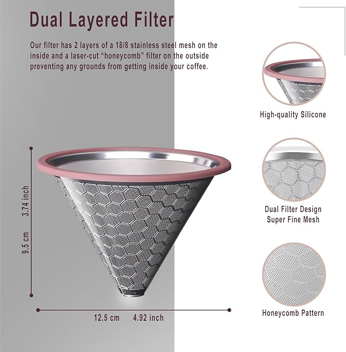 Compatible for Hario V60 & Chemex Pour Over Coffee Filters -MISETTO Reusable Stainless Steel - Best Coffee Maker and Bar Accessories