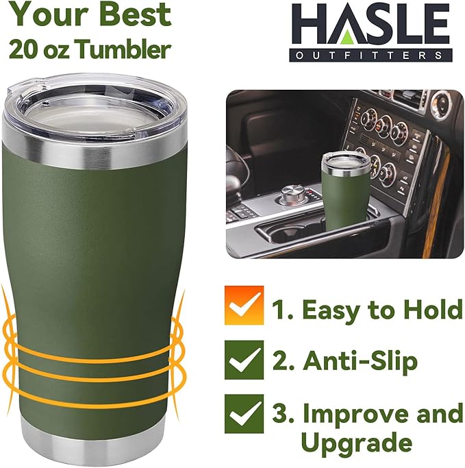 HASLE OUTFITTERS 20 oz Tumbler Bulk, Stainless Steel Tumblers with Lid, Vacuum Insulated Tumbler, Double Wall Powder Coated Cup, coffee mugs, Army Green, 1 Pack