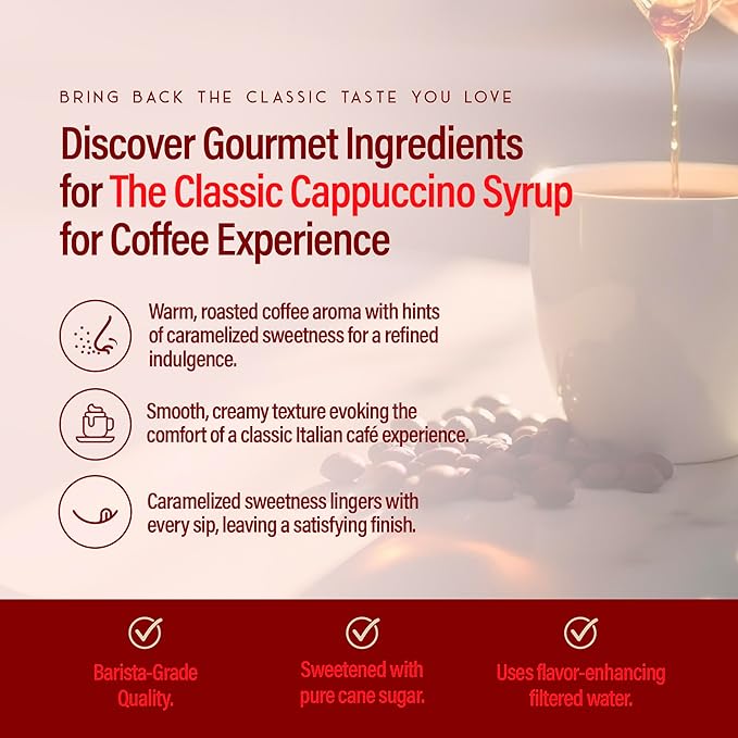 RIO Cappuccino Flavoring Coffee Syrup for Hot or Iced Drinks and Desserts, Rich and Creamy Flavoring Sweetened with Pure Cane Sugar, Barista-Grade  Flavor Syrups For Coffee Drinks at Home & Work - 700ml