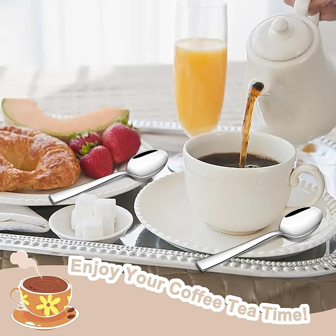 TeamFar Teaspoon Set of 24, 6.7 Inch Stainless Steel Mini Tea Spoons, Small Spoon Silverware for Coffee Tea Soup Dessert, Non-Toxic & Heavy Duty, Mirror Polished & Dishwasher Safe